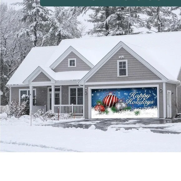 Festive Holiday Garage Door Mural with Red and Silver Ornaments - Picture 7 of 12